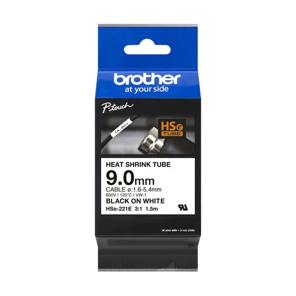 Brother兄弟牌 HSe-221E 熱縮套管標籤帶 白底黑字 9mm