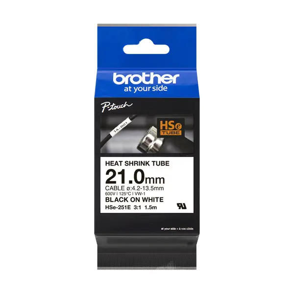 Brother兄弟牌 HSe-251E 熱縮套管標籤帶 白底黑字 21mm