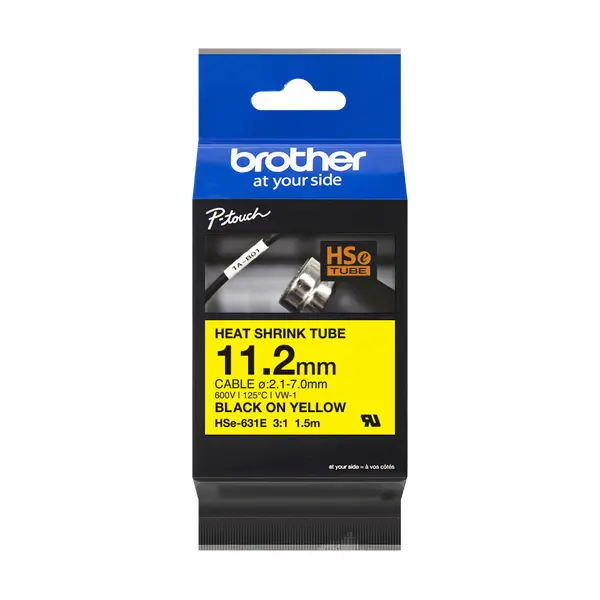 Brother兄弟牌 HSe-631E 熱縮套管標籤帶 黃底黑字 11.2mm