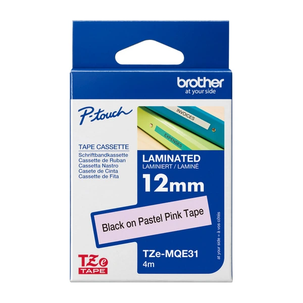 Brother兄弟牌 TZe-MQE31 護貝標籤帶 粉底黑字 12mm