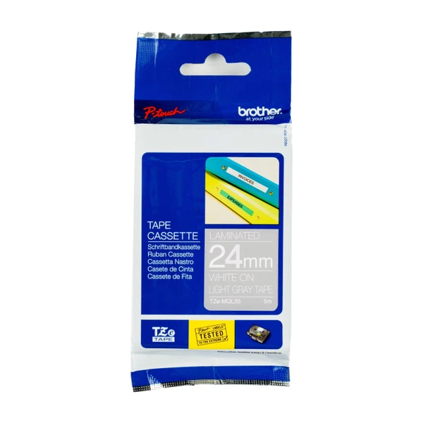Brother兄弟牌 TZe-MQL55 粉彩護貝標籤帶 灰底白字 24mm