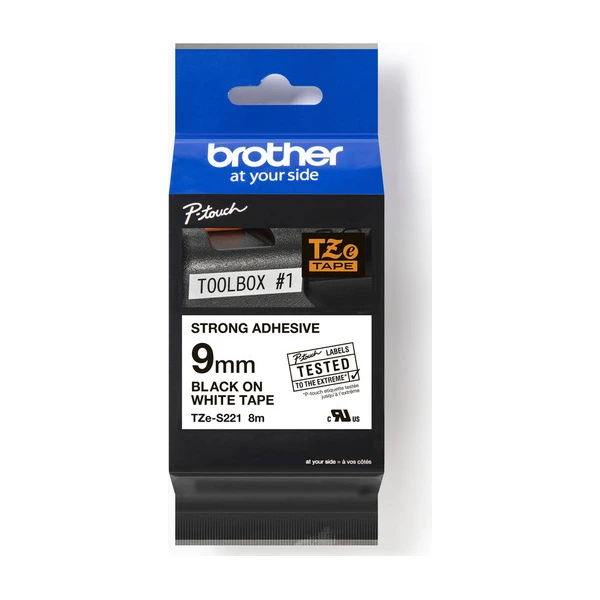 Brother兄弟牌 TZe-S221 超強黏性護貝標籤帶 白底黑字 9mm