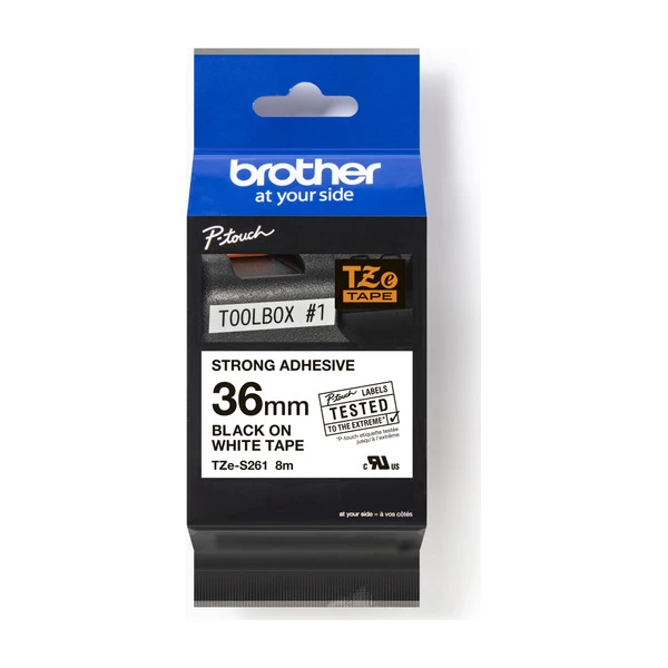 Brother兄弟牌 TZe-S261 超強黏性護貝標籤帶 白底黑字 36mm