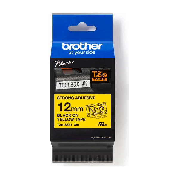 Brother兄弟牌 TZe-S631 超強黏性護貝標籤帶 黃底黑字 12mm